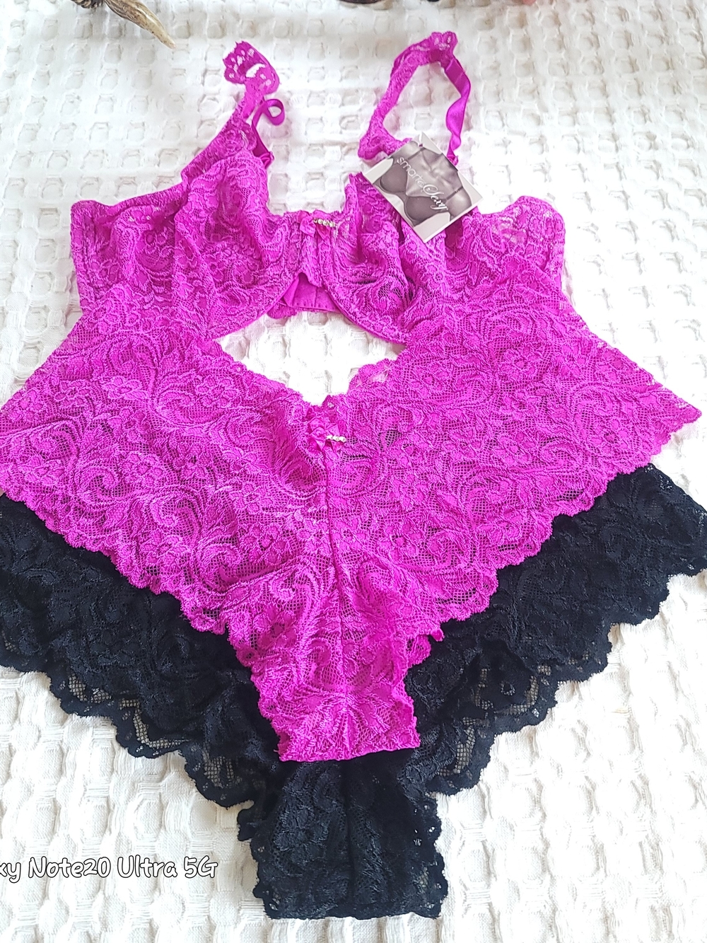 Smart & Sexy Underwire Bra & 2 Pair Panty Lingerie Set Lace Pink Black 36C 7 NWT